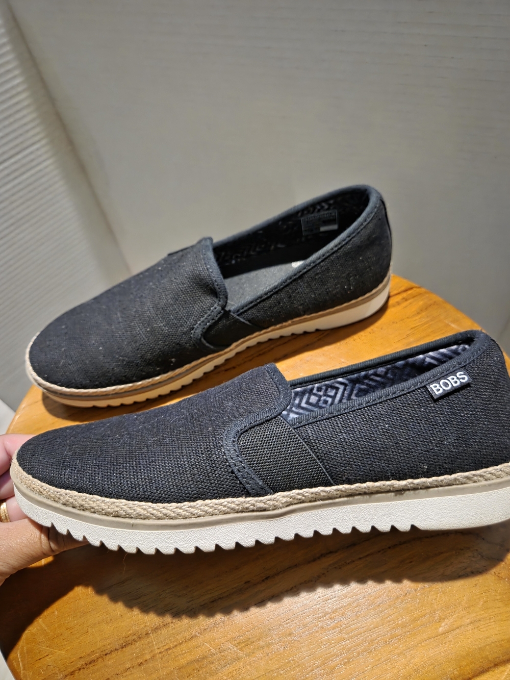 BOBS from Skechers Black Canvas Slip-On Sneakers with Natural Trim - Picture 1 of 3